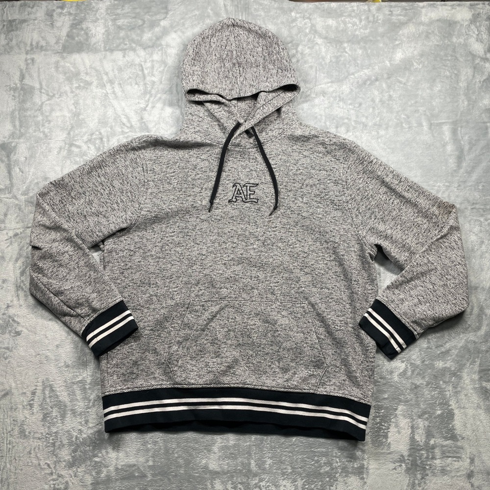 American Eagle Mens‎ AE Herringbone Pullover Hoodie Gray Athletic Fit XL